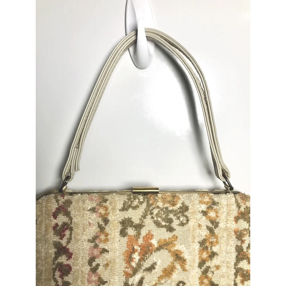 Vintage 1960s Floral Tapestry‎ Handbag Purse Fall Colors Mid Century Frame Bag